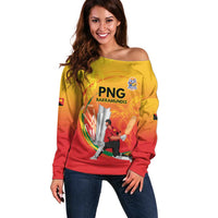 Custom Cricket PNG East Asia-Pacific Off Shoulder Sweater Papua New Guinea Rise to Power - Wonder Print Shop