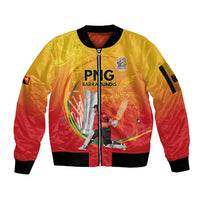 Custom Cricket PNG East Asia-Pacific Sleeve Zip Bomber Jacket Papua New Guinea Rise to Power - Wonder Print Shop