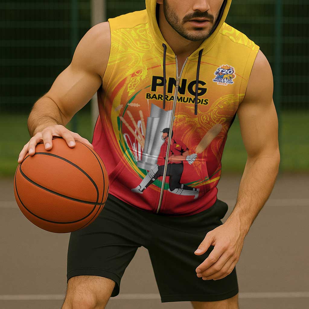 Custom Cricket PNG East Asia-Pacific Sleeveless Zip Hoodie Papua New Guinea Rise to Power - Wonder Print Shop