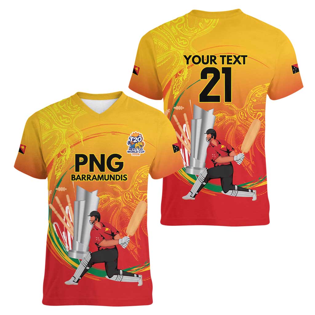 Custom Cricket PNG East Asia-Pacific Women V-Neck T-Shirt Papua New Guinea Rise to Power - Wonder Print Shop