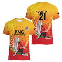 Custom Cricket PNG East Asia-Pacific Women V-Neck T-Shirt Papua New Guinea Rise to Power - Wonder Print Shop