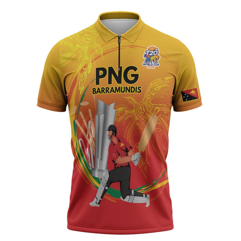 Custom Cricket PNG East Asia-Pacific Zipper Polo Shirt Papua New Guinea Rise to Power - Wonder Print Shop
