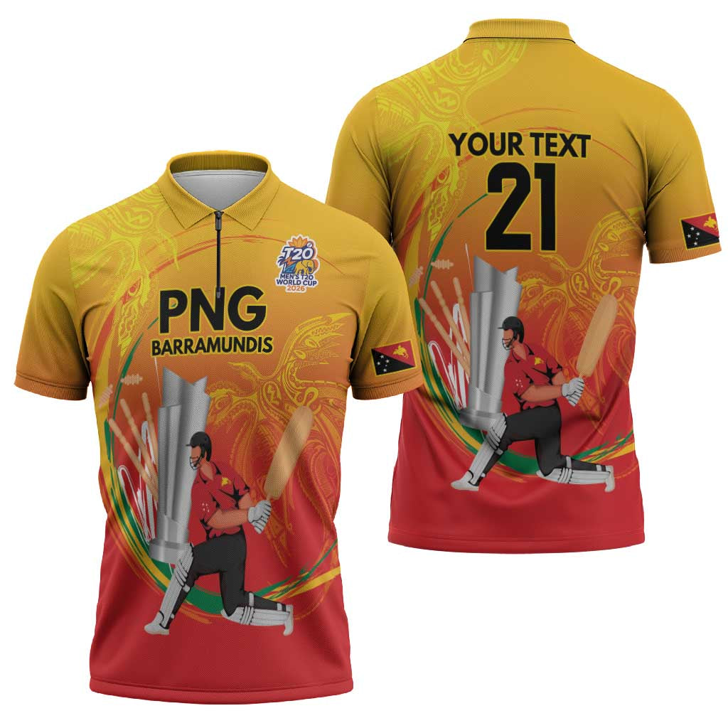 Custom Cricket PNG East Asia-Pacific Zipper Polo Shirt Papua New Guinea Rise to Power - Wonder Print Shop