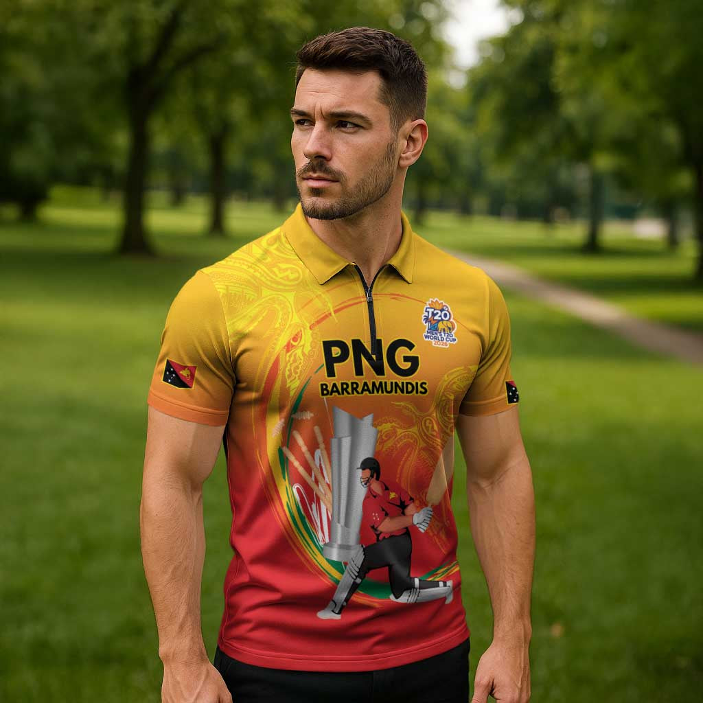Custom Cricket PNG East Asia-Pacific Zipper Polo Shirt Papua New Guinea Rise to Power - Wonder Print Shop