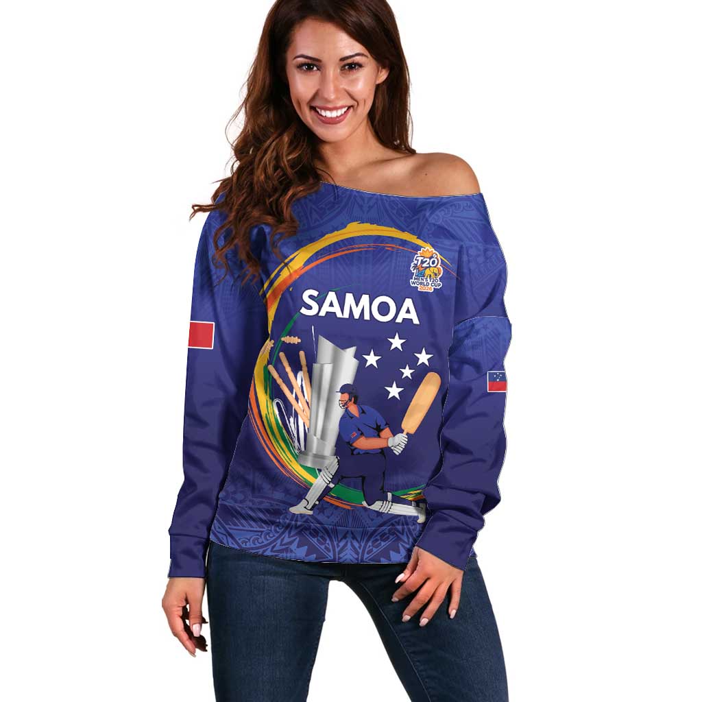 Custom Cricket Samoa East Asia-Pacific Off Shoulder Sweater Samoa Storming the Limits - Wonder Print Shop