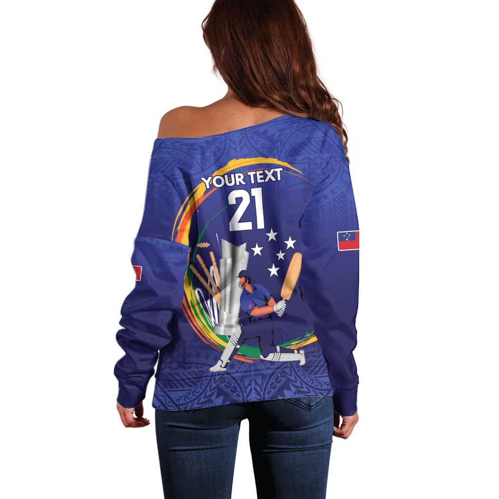 Custom Cricket Samoa East Asia-Pacific Off Shoulder Sweater Samoa Storming the Limits - Wonder Print Shop