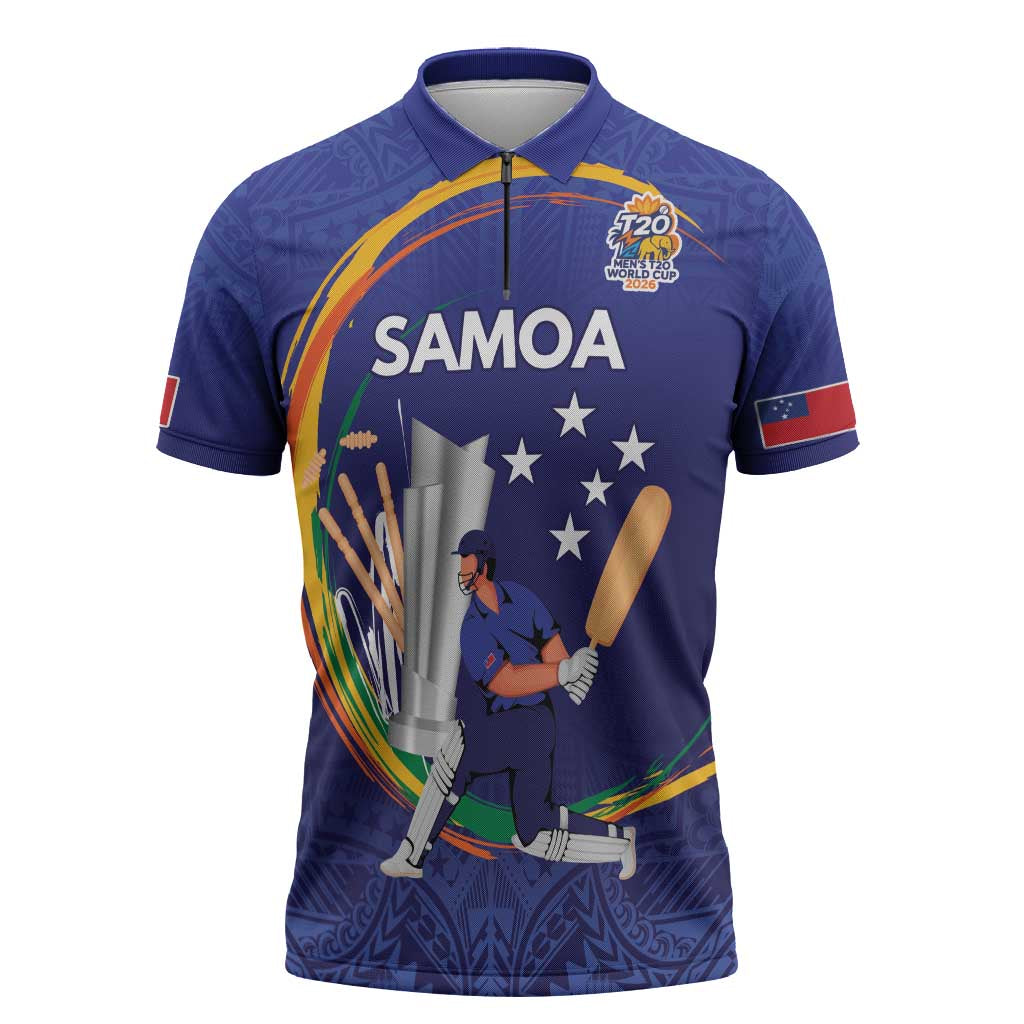Custom Cricket Samoa East Asia-Pacific Zipper Polo Shirt Samoa Storming the Limits - Wonder Print Shop