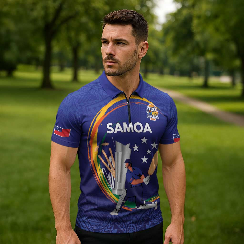 Custom Cricket Samoa East Asia-Pacific Zipper Polo Shirt Samoa Storming the Limits - Wonder Print Shop