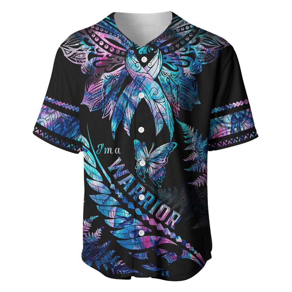 Polynesia Ribbon Butterflies Baseball Jersey Silver Fern Breast Cancer With Papua Shell Pattern LT9 - Wonder Print Shop