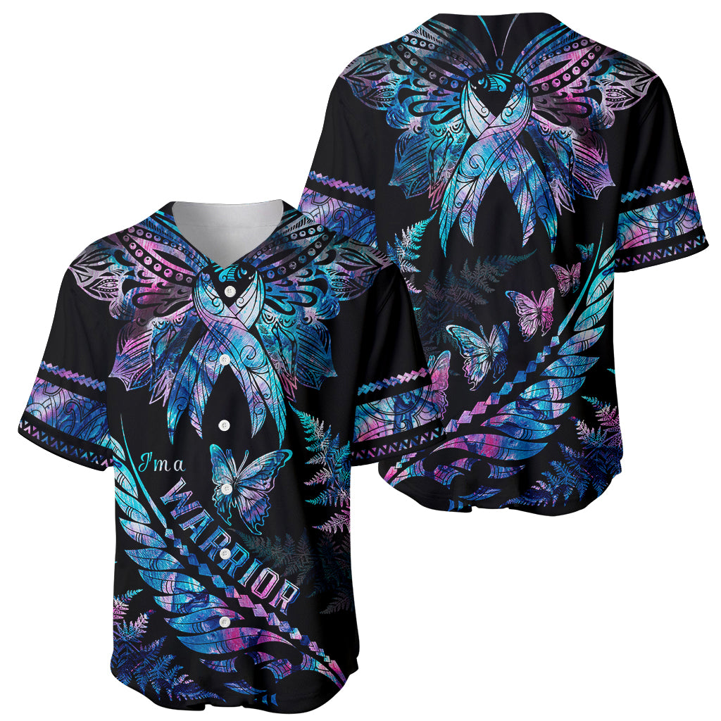 Polynesia Ribbon Butterflies Baseball Jersey Silver Fern Breast Cancer With Papua Shell Pattern LT9 - Wonder Print Shop