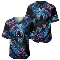 Polynesia Ribbon Butterflies Baseball Jersey Silver Fern Breast Cancer With Papua Shell Pattern LT9 - Wonder Print Shop
