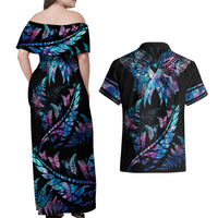 Polynesia Ribbon Butterflies Couples Matching Off Shoulder Maxi Dress and Hawaiian Shirt Silver Fern Breast Cancer With Papua Shell Pattern LT9 - Wonder Print Shop