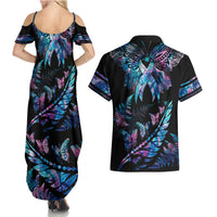 Polynesia Ribbon Butterflies Couples Matching Summer Maxi Dress and Hawaiian Shirt Silver Fern Breast Cancer With Papua Shell Pattern LT9 - Wonder Print Shop