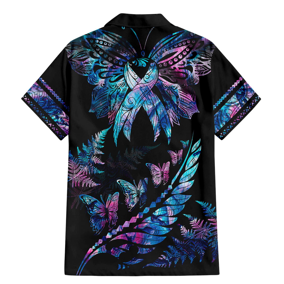 Polynesia Ribbon Butterflies Family Matching Mermaid Dress and Hawaiian Shirt Silver Fern Breast Cancer With Papua Shell Pattern LT9 - Wonder Print Shop