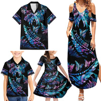 Polynesia Ribbon Butterflies Family Matching Summer Maxi Dress and Hawaiian Shirt Silver Fern Breast Cancer With Papua Shell Pattern - Wonder Print Shop