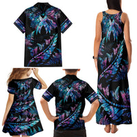 Polynesia Ribbon Butterflies Family Matching Tank Maxi Dress and Hawaiian Shirt Silver Fern Breast Cancer With Papua Shell Pattern - Wonder Print Shop