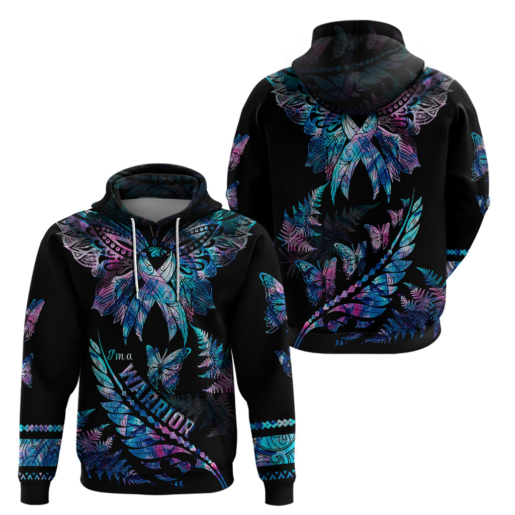 Polynesia Ribbon Butterflies Hoodie Silver Fern Breast Cancer With Papua Shell Pattern - Wonder Print Shop