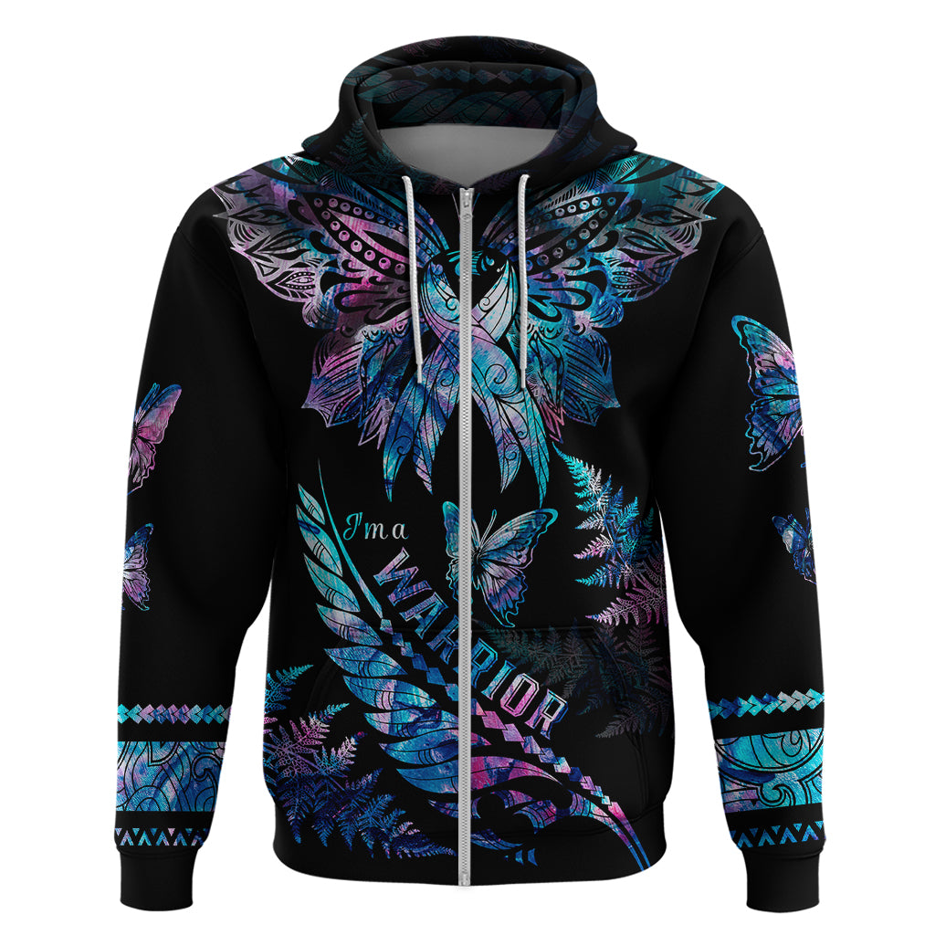 Polynesia Ribbon Butterflies Hoodie Silver Fern Breast Cancer With Papua Shell Pattern - Wonder Print Shop