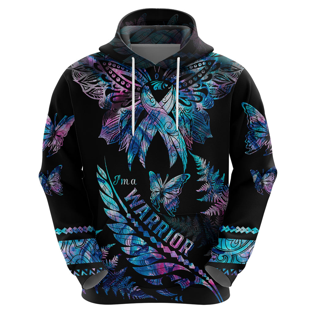 Polynesia Ribbon Butterflies Hoodie Silver Fern Breast Cancer With Papua Shell Pattern - Wonder Print Shop