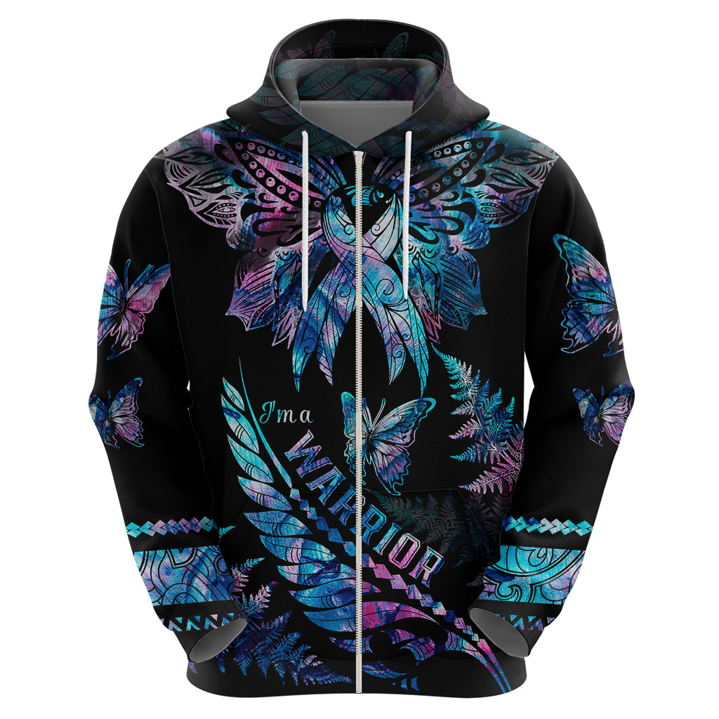 Polynesia Ribbon Butterflies Hoodie Silver Fern Breast Cancer With Papua Shell Pattern - Wonder Print Shop