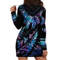 Polynesia Ribbon Butterflies Hoodie Dress Silver Fern Breast Cancer With Papua Shell Pattern - Wonder Print Shop