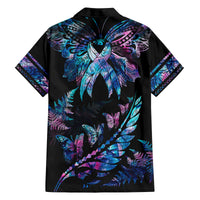 Polynesia Ribbon Butterflies Kid Hawaiian Shirt Silver Fern Breast Cancer With Papua Shell Pattern - Wonder Print Shop