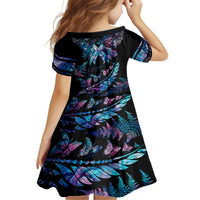 Polynesia Ribbon Butterflies Kid Short Sleeve Dress Silver Fern Breast Cancer With Papua Shell Pattern - Wonder Print Shop