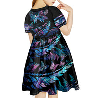 Polynesia Ribbon Butterflies Kid Short Sleeve Dress Silver Fern Breast Cancer With Papua Shell Pattern - Wonder Print Shop