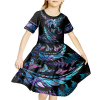 Polynesia Ribbon Butterflies Kid Short Sleeve Dress Silver Fern Breast Cancer With Papua Shell Pattern - Wonder Print Shop