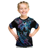 Polynesia Ribbon Butterflies Kid T Shirt Silver Fern Breast Cancer With Papua Shell Pattern - Wonder Print Shop