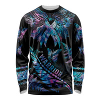 Polynesia Ribbon Butterflies Long Sleeve Shirt Silver Fern Breast Cancer With Papua Shell Pattern - Wonder Print Shop