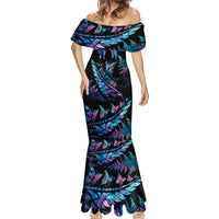 Polynesia Ribbon Butterflies Mermaid Dress Silver Fern Breast Cancer With Papua Shell Pattern - Wonder Print Shop