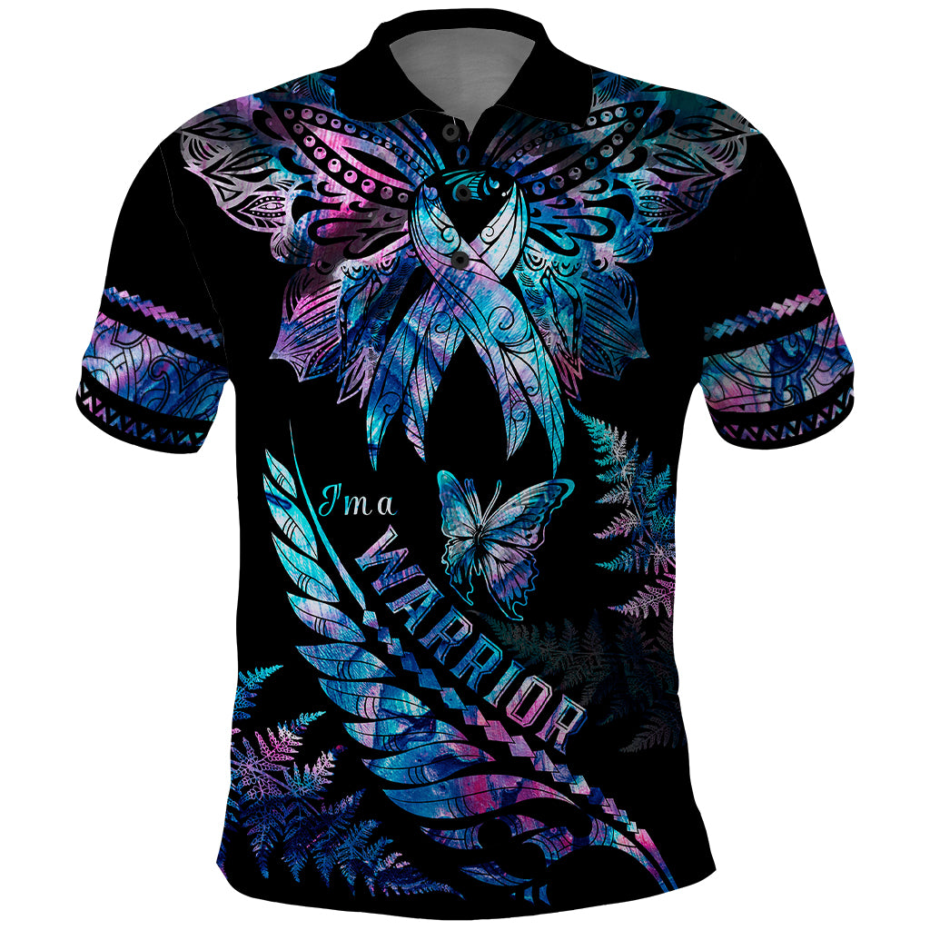 Polynesia Ribbon Butterflies Polo Shirt Silver Fern Breast Cancer With Papua Shell Pattern - Wonder Print Shop