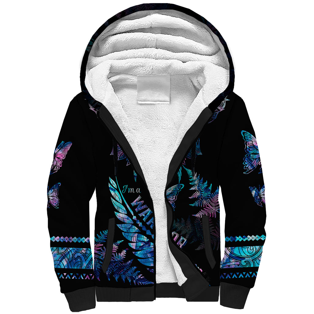 Polynesia Ribbon Butterflies Sherpa Hoodie Silver Fern Breast Cancer With Papua Shell Pattern - Wonder Print Shop