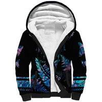 Polynesia Ribbon Butterflies Sherpa Hoodie Silver Fern Breast Cancer With Papua Shell Pattern - Wonder Print Shop