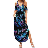 Polynesia Ribbon Butterflies Summer Maxi Dress Silver Fern Breast Cancer With Papua Shell Pattern - Wonder Print Shop