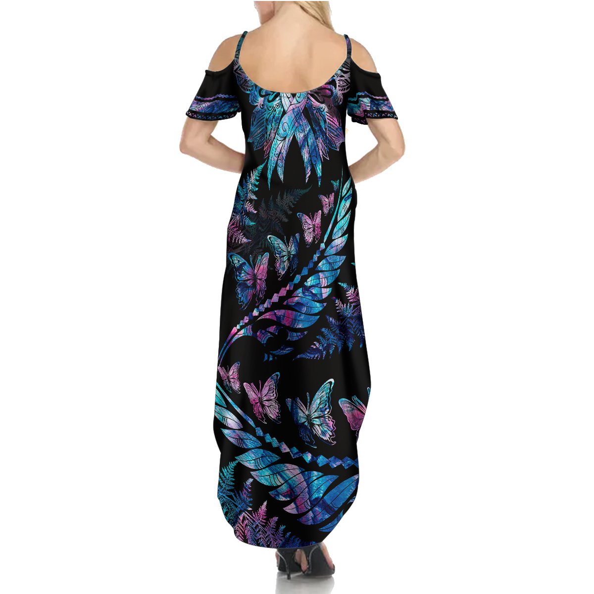 Polynesia Ribbon Butterflies Summer Maxi Dress Silver Fern Breast Cancer With Papua Shell Pattern - Wonder Print Shop