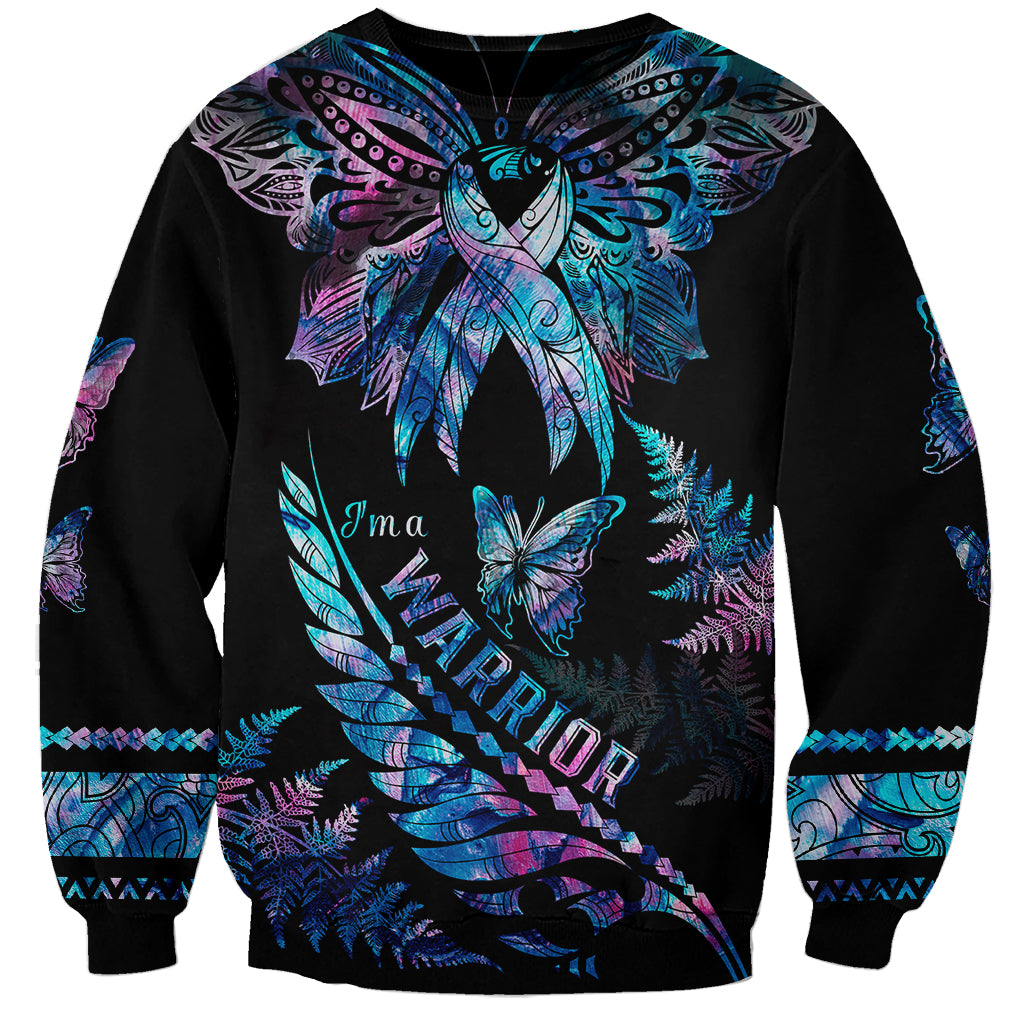 Polynesia Ribbon Butterflies Sweatshirt Silver Fern Breast Cancer With Papua Shell Pattern - Wonder Print Shop