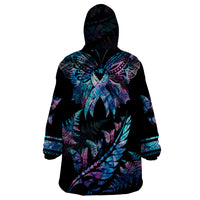 Polynesia Ribbon Butterflies Wearable Blanket Hoodie Silver Fern Breast Cancer With Papua Shell Pattern - Wonder Print Shop