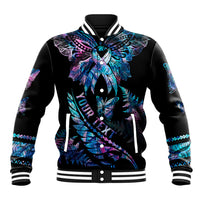 Personalised Polynesia Ribbon Butterflies Baseball Jacket Silver Fern Breast Cancer With Papua Shell Pattern LT9 - Wonder Print Shop