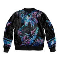 Personalised Polynesia Ribbon Butterflies Bomber Jacket Silver Fern Breast Cancer With Papua Shell Pattern LT9 - Wonder Print Shop