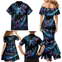 Personalised Polynesia Ribbon Butterflies Family Matching Mermaid Dress and Hawaiian Shirt Silver Fern Breast Cancer With Papua Shell Pattern LT9 - Wonder Print Shop