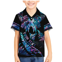 Personalised Polynesia Ribbon Butterflies Family Matching Mermaid Dress and Hawaiian Shirt Silver Fern Breast Cancer With Papua Shell Pattern LT9 - Wonder Print Shop