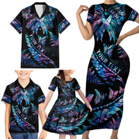 Personalised Polynesia Ribbon Butterflies Family Matching Short Sleeve Bodycon Dress and Hawaiian Shirt Silver Fern Breast Cancer With Papua Shell Pattern - Wonder Print Shop