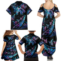 Personalised Polynesia Ribbon Butterflies Family Matching Summer Maxi Dress and Hawaiian Shirt Silver Fern Breast Cancer With Papua Shell Pattern - Wonder Print Shop