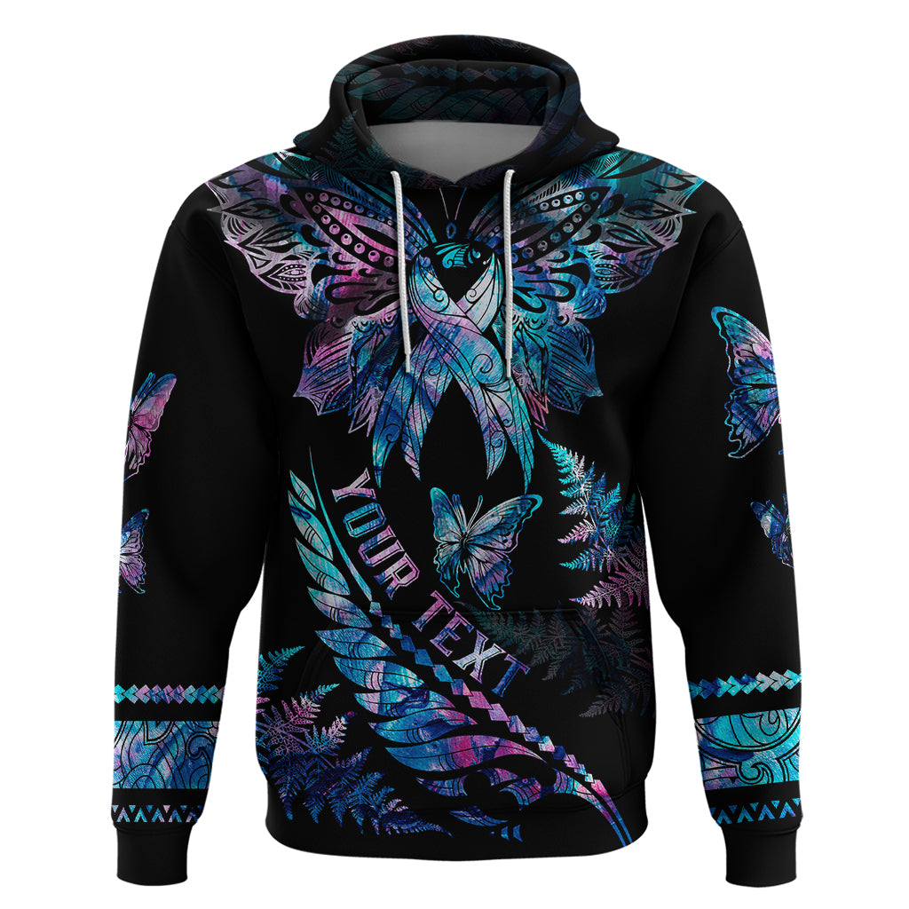 Personalised Polynesia Ribbon Butterflies Hoodie Silver Fern Breast Cancer With Papua Shell Pattern - Wonder Print Shop