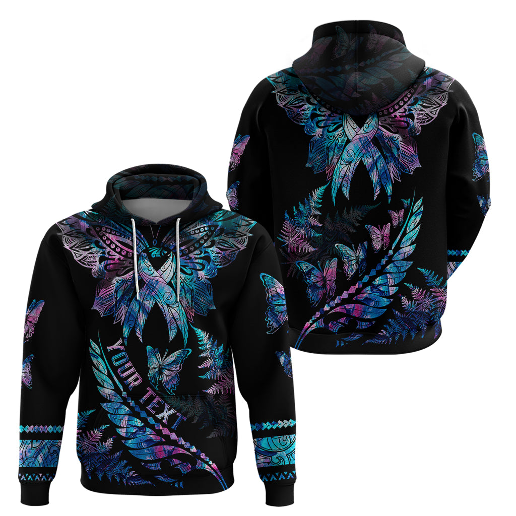 Personalised Polynesia Ribbon Butterflies Hoodie Silver Fern Breast Cancer With Papua Shell Pattern - Wonder Print Shop