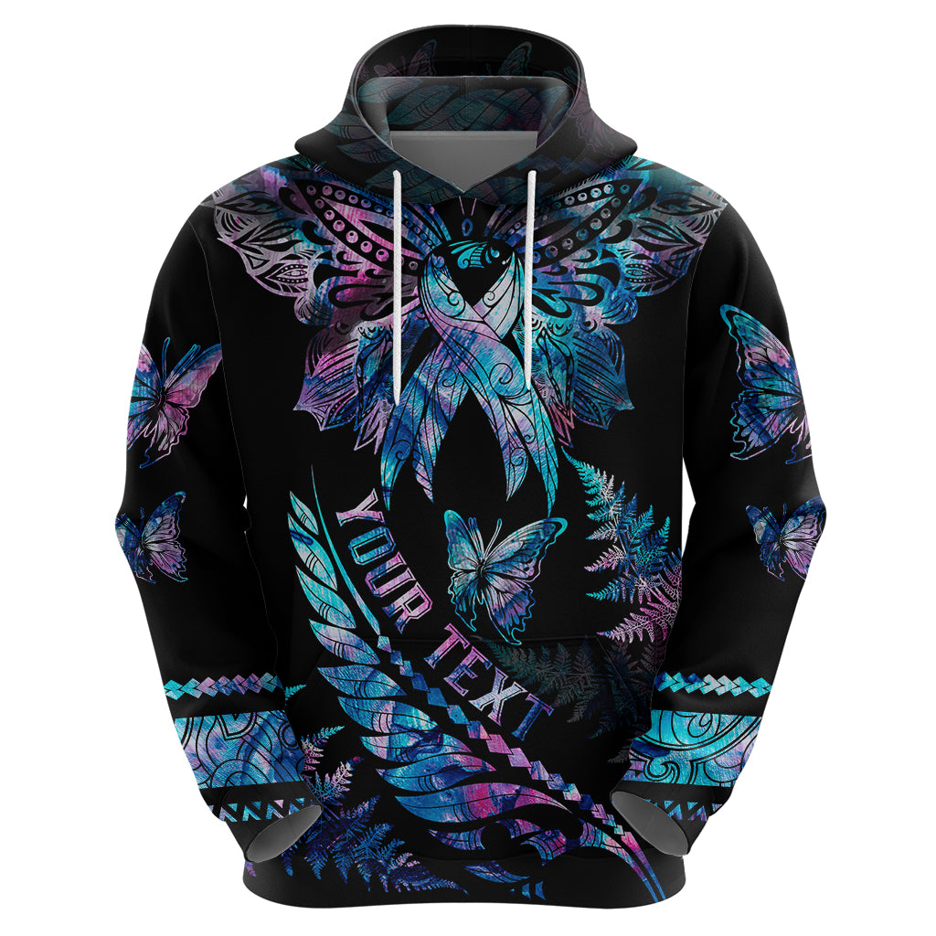 Personalised Polynesia Ribbon Butterflies Hoodie Silver Fern Breast Cancer With Papua Shell Pattern - Wonder Print Shop