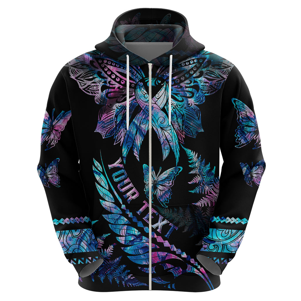 Personalised Polynesia Ribbon Butterflies Hoodie Silver Fern Breast Cancer With Papua Shell Pattern - Wonder Print Shop