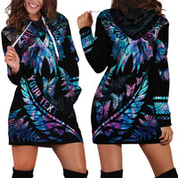 Personalised Polynesia Ribbon Butterflies Hoodie Dress Silver Fern Breast Cancer With Papua Shell Pattern - Wonder Print Shop